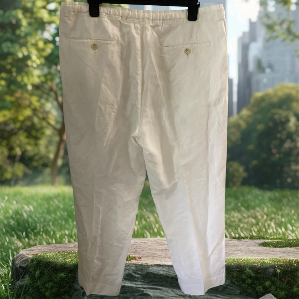 Claiborne White Linen/Cotton Blend Dress Pants Sz L 36’ Pockets EUC